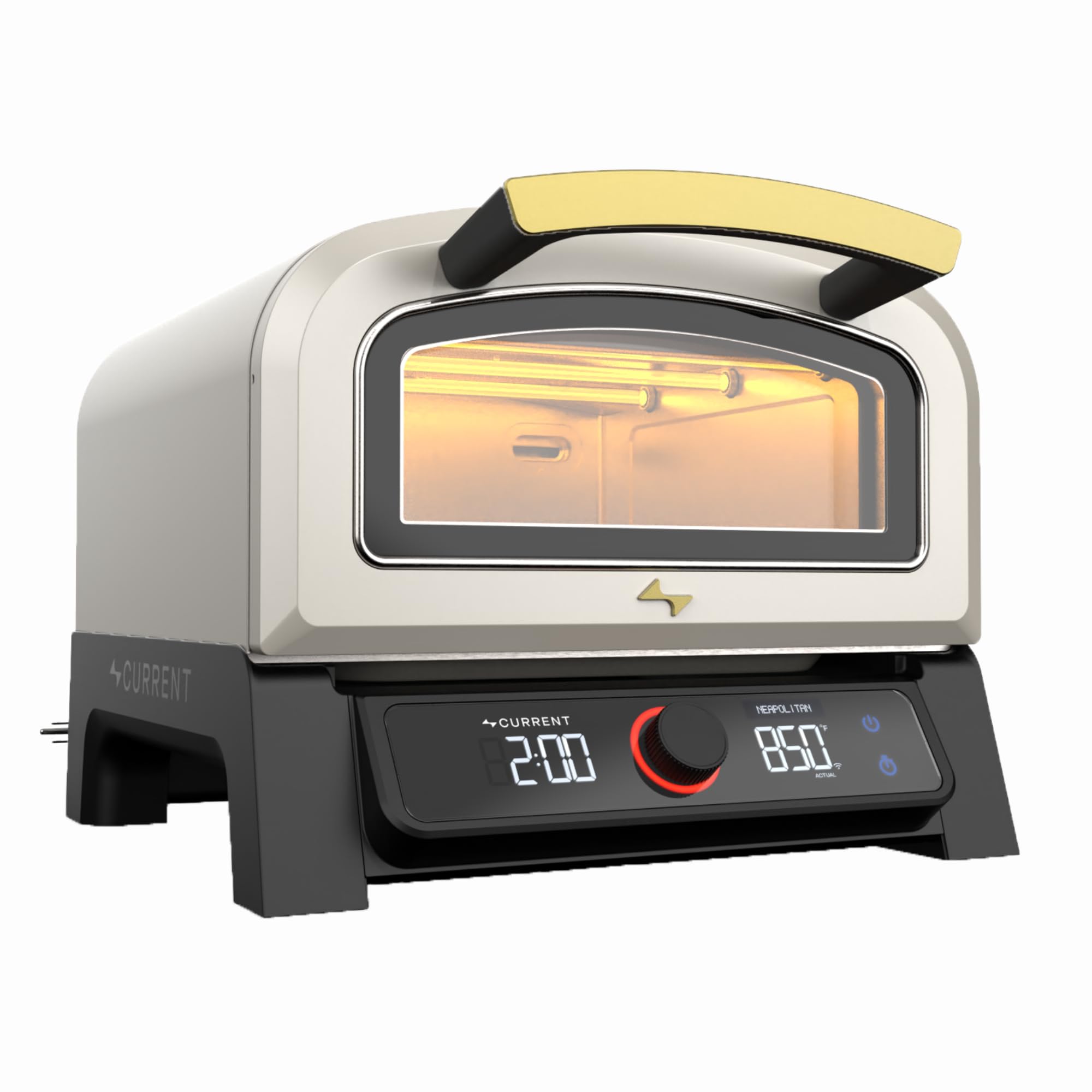 Current® Model P front view showing compact oven and sand finish, ideal countertop solution