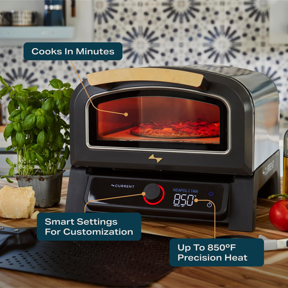 Current® Model P on patio with accessories showcasing indoor-outdoor versatility and style