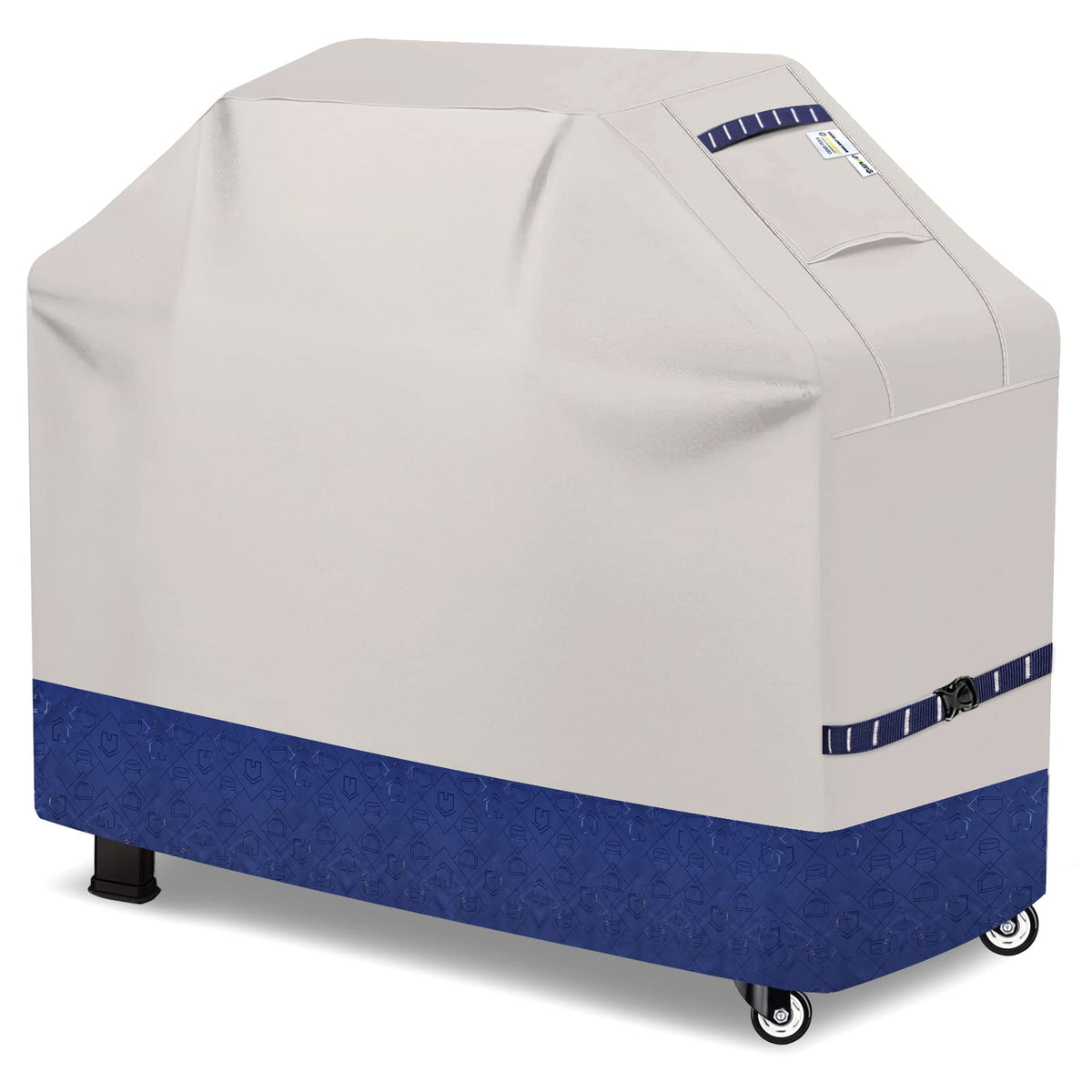CUSSIOU front view navy cover fitted on a 59 inch grill protecting from elements