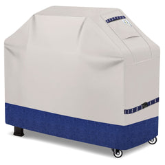 CUSSIOU front view navy cover fitted on a 59 inch grill protecting from elements