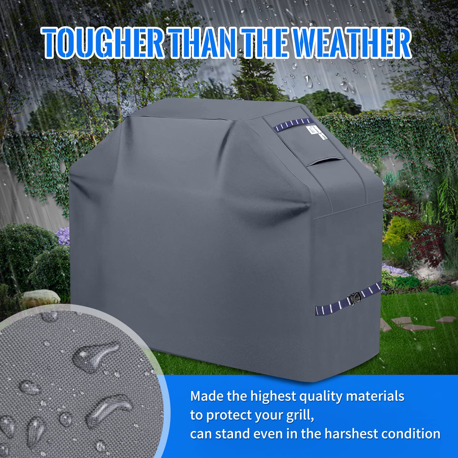 CUSSIOU side view showing adjustable straps and vent, secures cover and reduces condensation