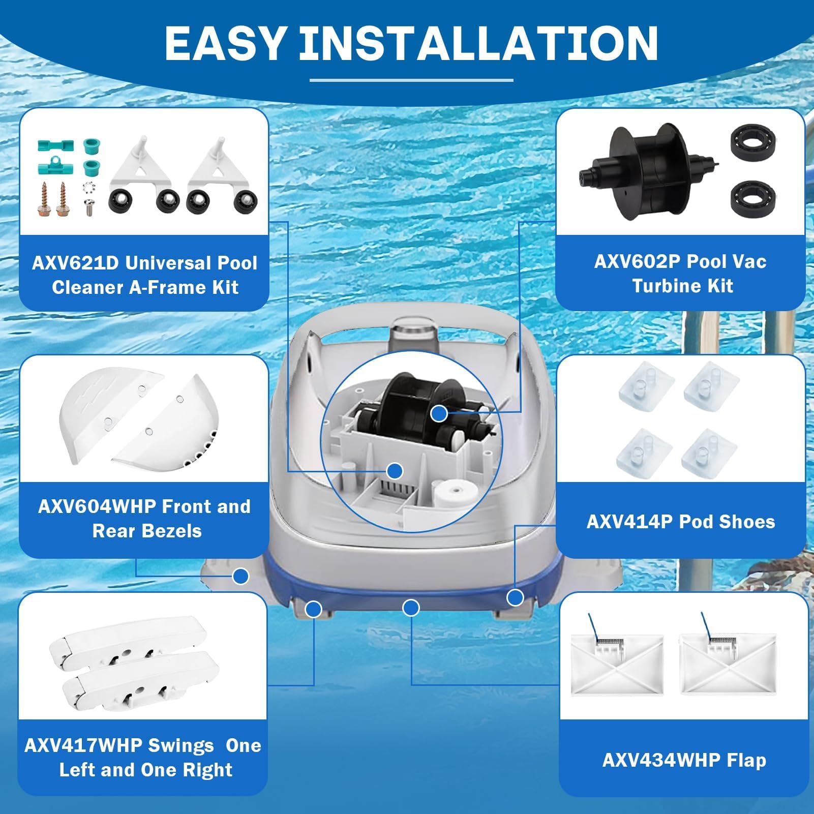 Cusvivid replacement kit installed in pool cleaner restoring movement and suction