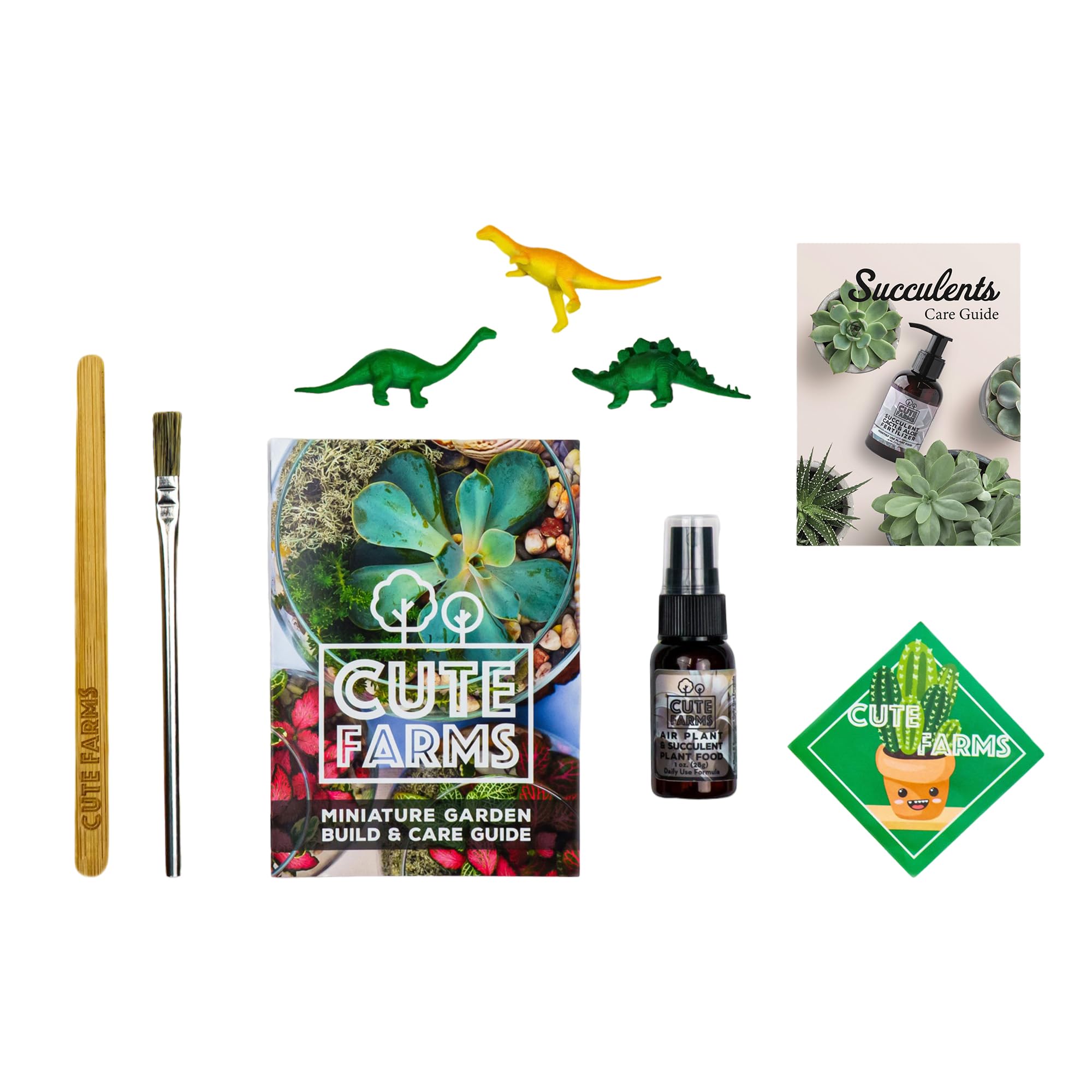 Cute Farms crystals and miniature dinosaur figurines displayed as decorative accents for terrariums