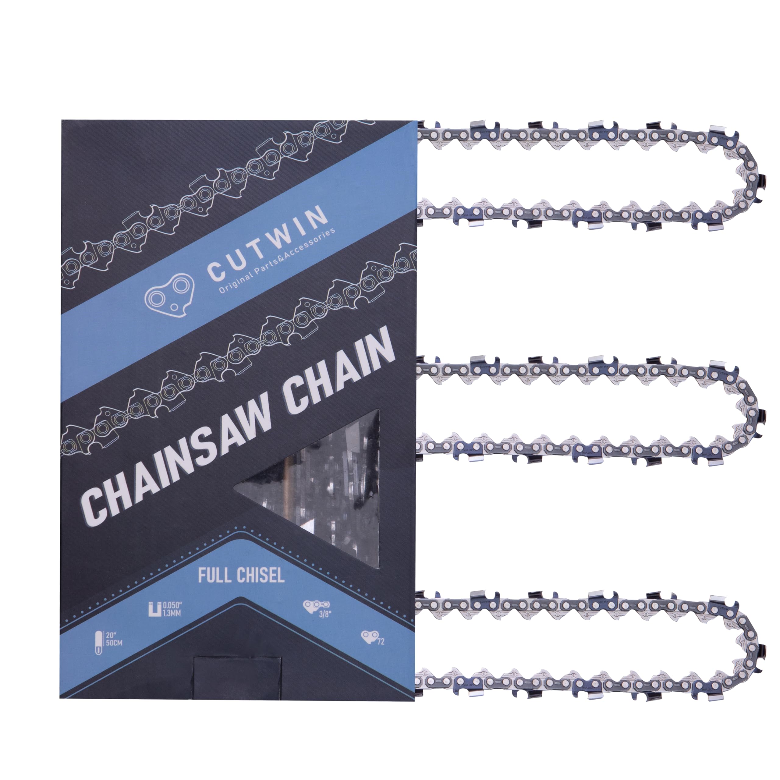 Cutwin front packaging showing three 20-inch chains, durable replacement