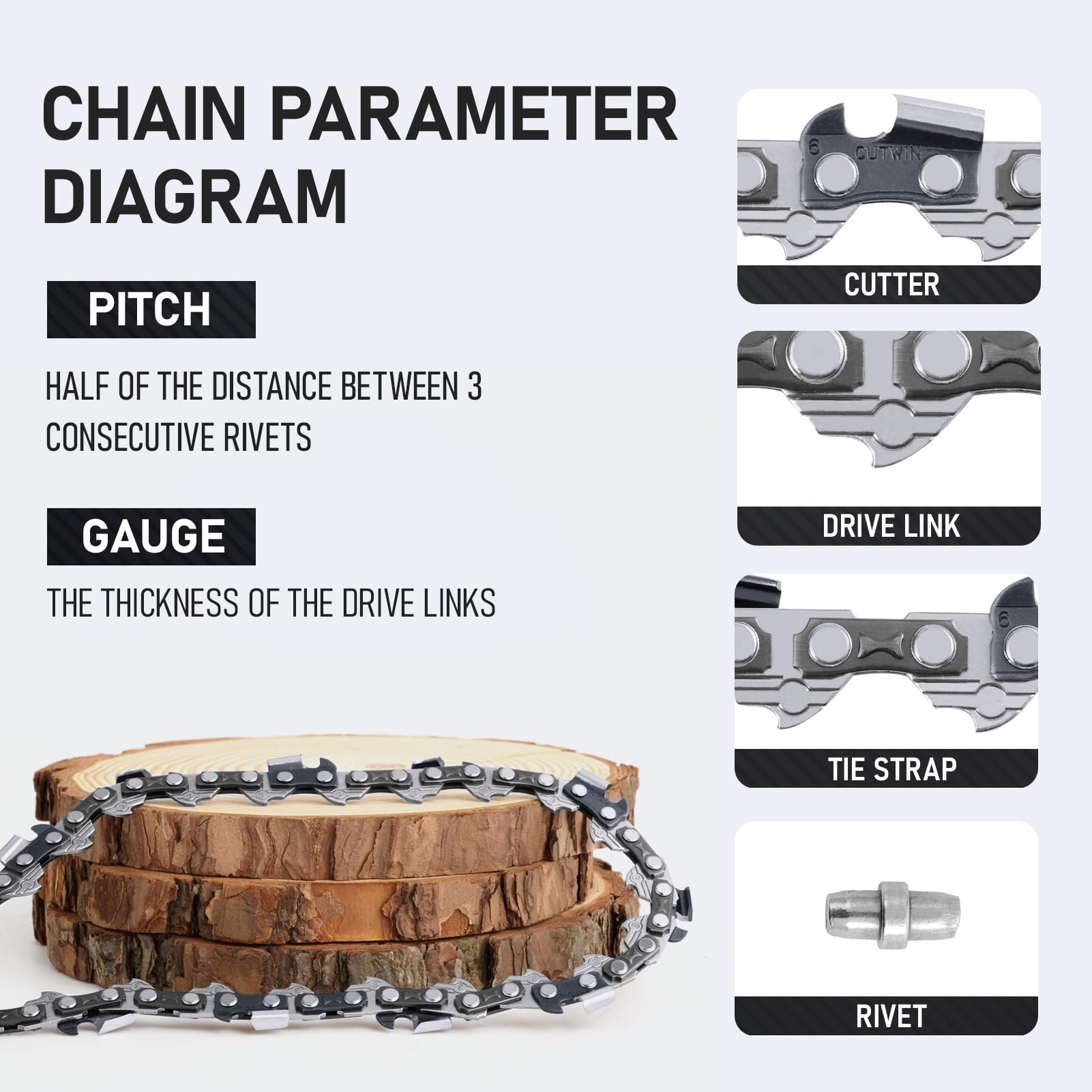 Cutwin chain beside ruler showing correct 18 inch scale