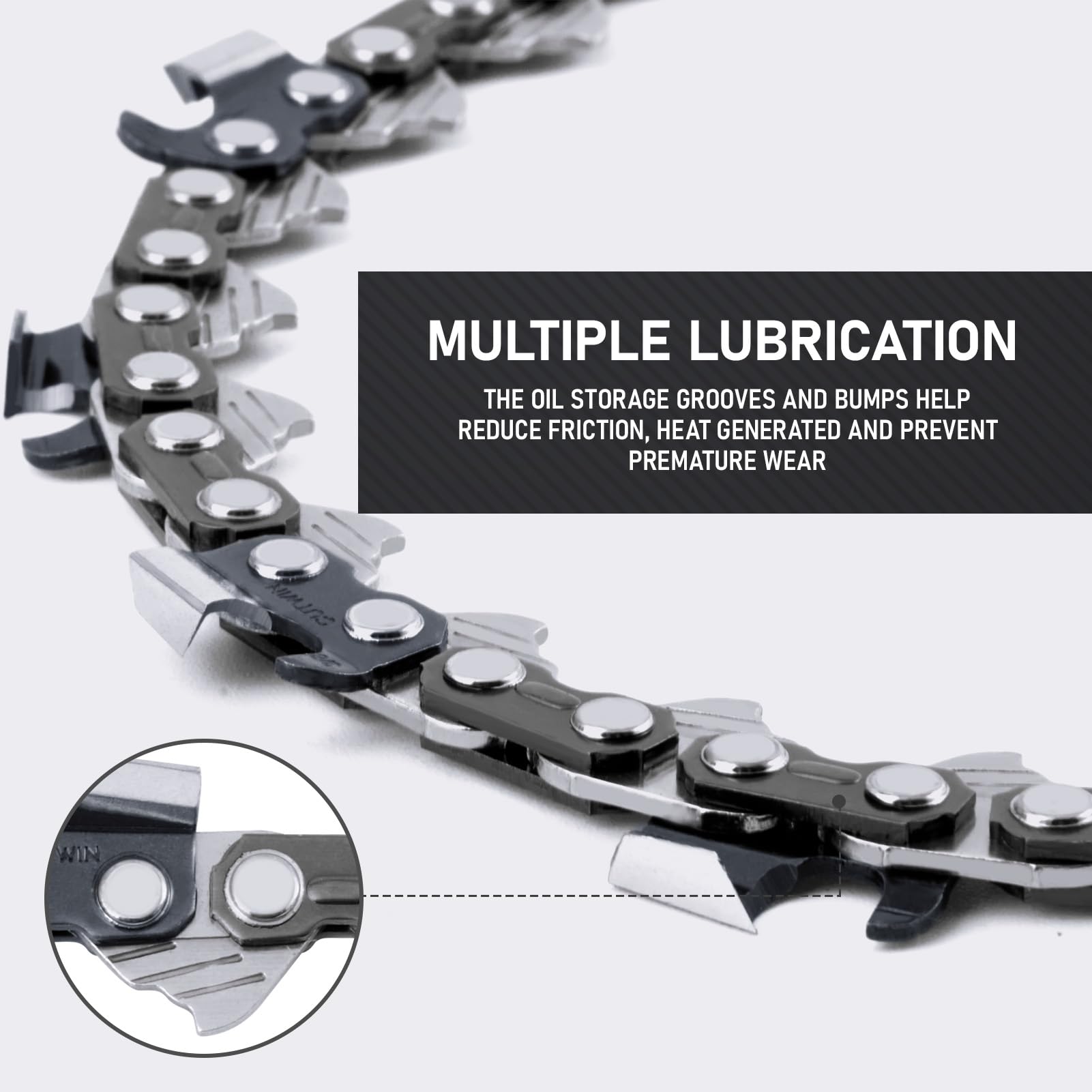 Cutwin chain beside ruler for scale, confirms 20-inch and 72 links
