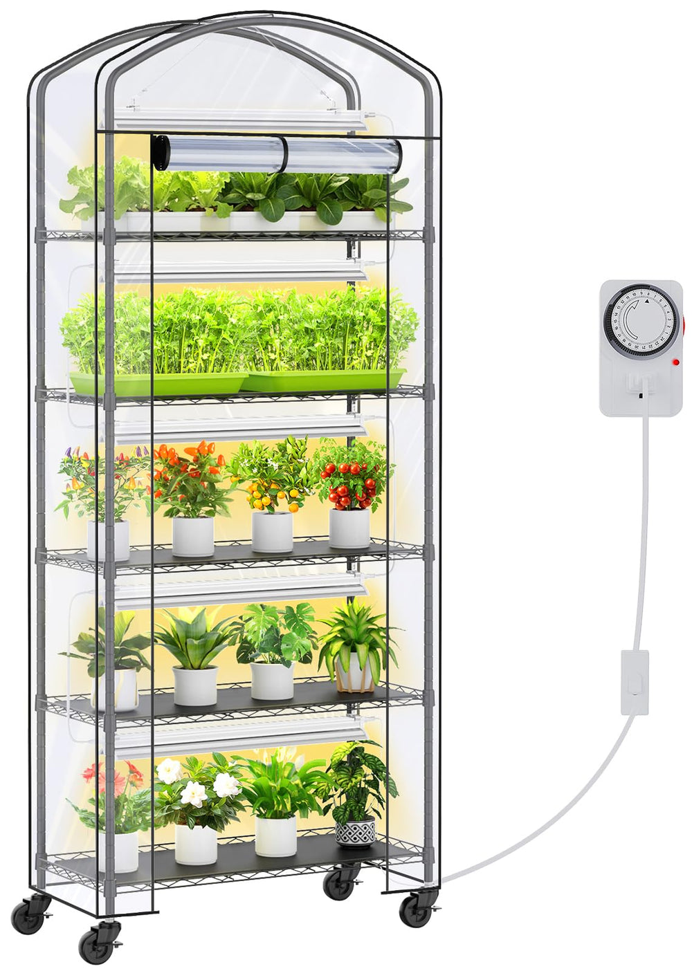 cuverc front view with cover showing compact greenhouse and vertical planting benefits
