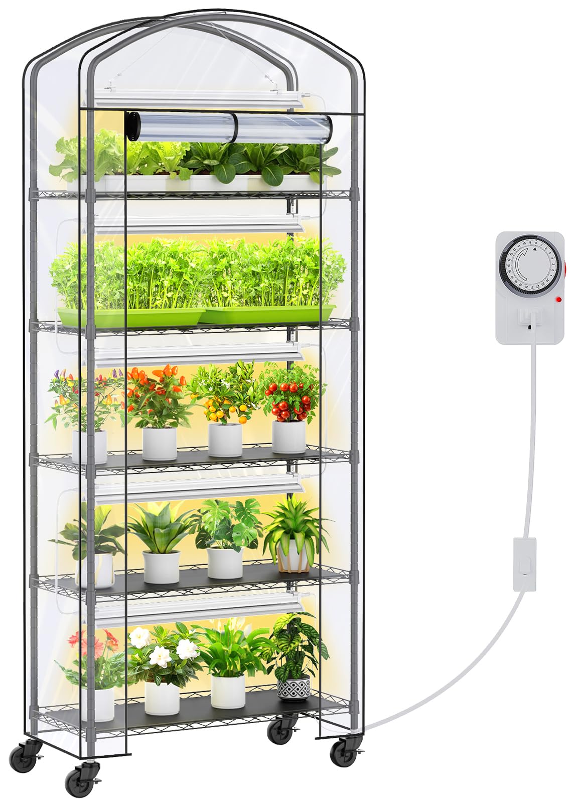 cuverc front view with cover showing compact greenhouse and vertical planting benefits
