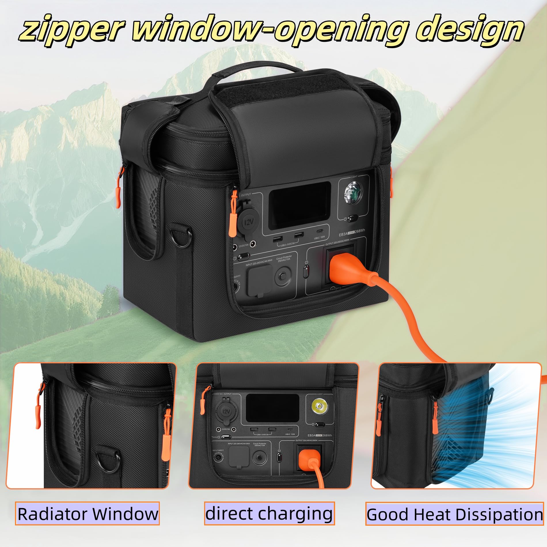Cxinesbag open front panel revealing display access and in-bag operation
