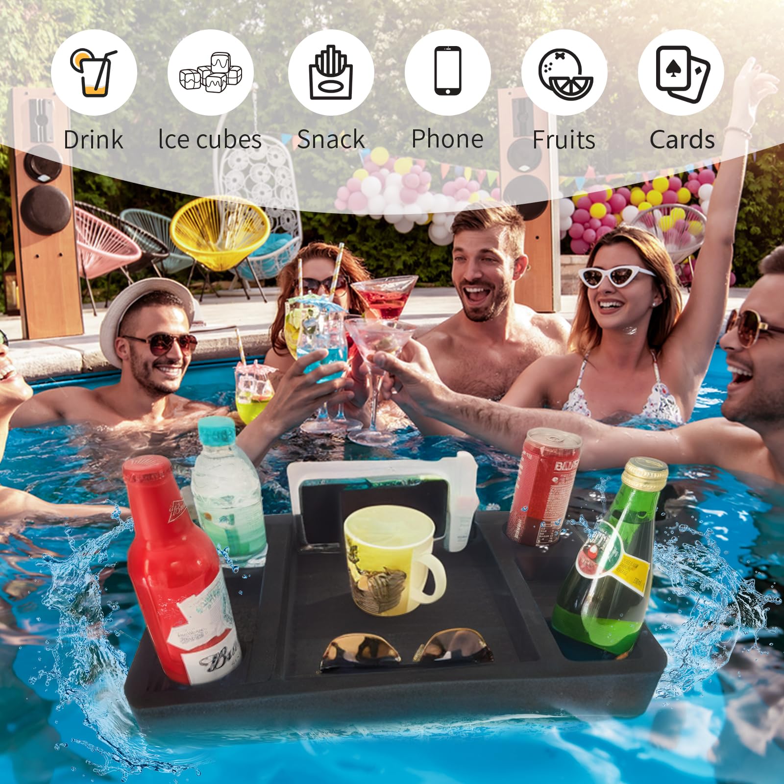 CY ShineLing tray floating in pool with drinks to keep refreshments within reach