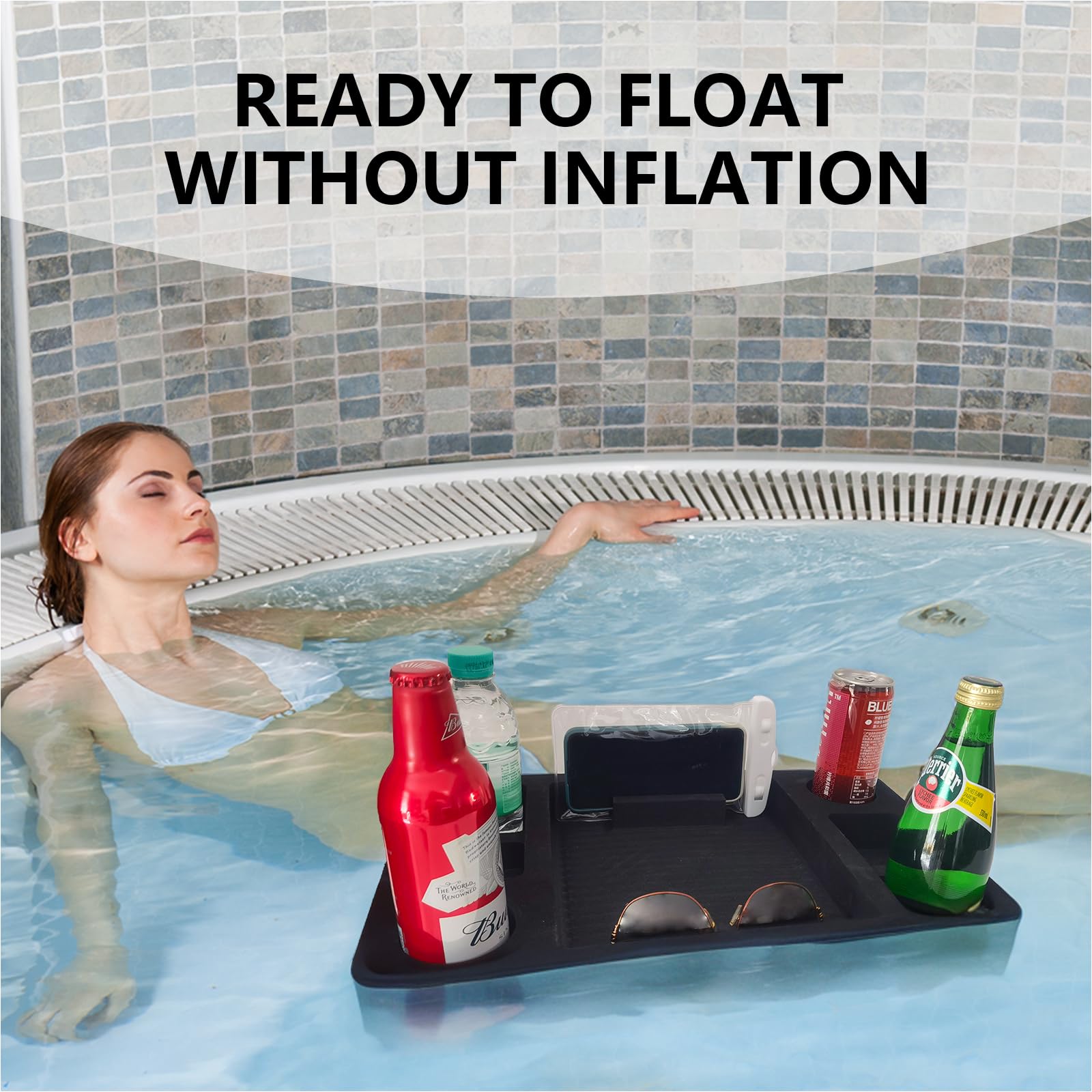 CY ShineLing holding cans and snacks on water to simplify poolside entertaining