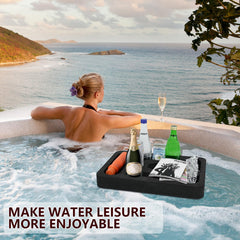 CY ShineLing floating in pool with drinks demonstrating hands-free convenience