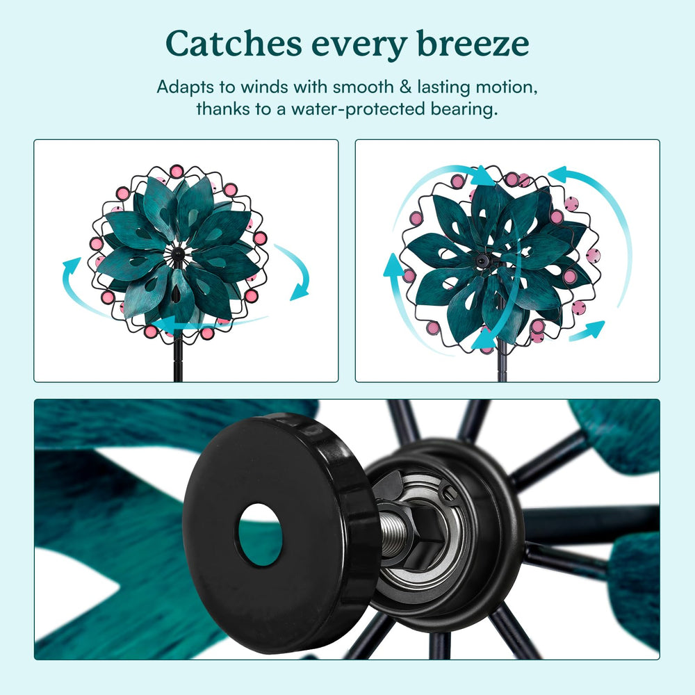 Cyan Oasis view of sealed bearing and stake connection for stable spinning