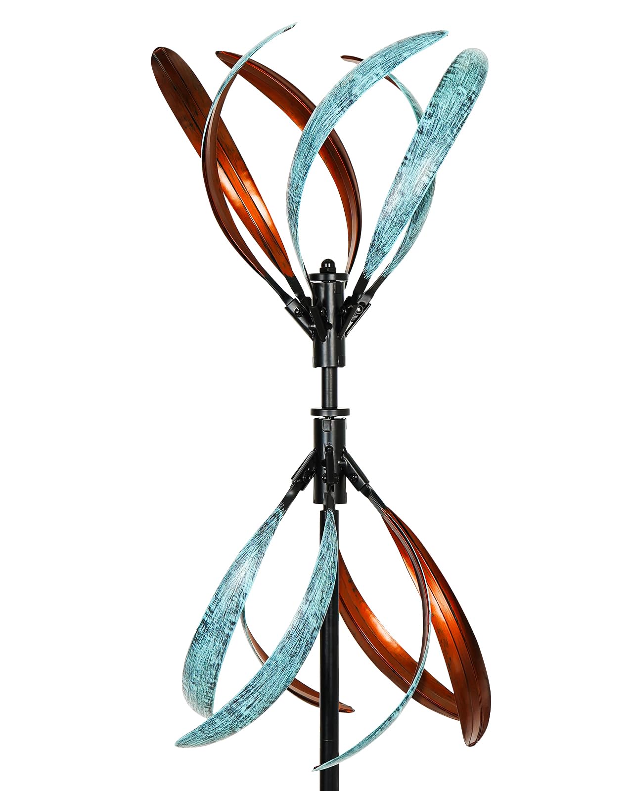 Cyan Oasis front view showing full spinner and stake, enhances yard focal point