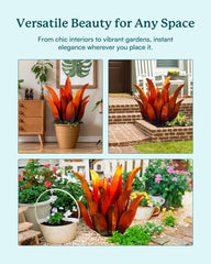 Cyan Oasis metal agave styled on a patio adding low-maintenance greenery