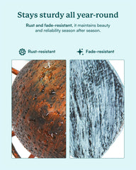 Cyan Oasis pole and three-pronged stake demonstrating stable support