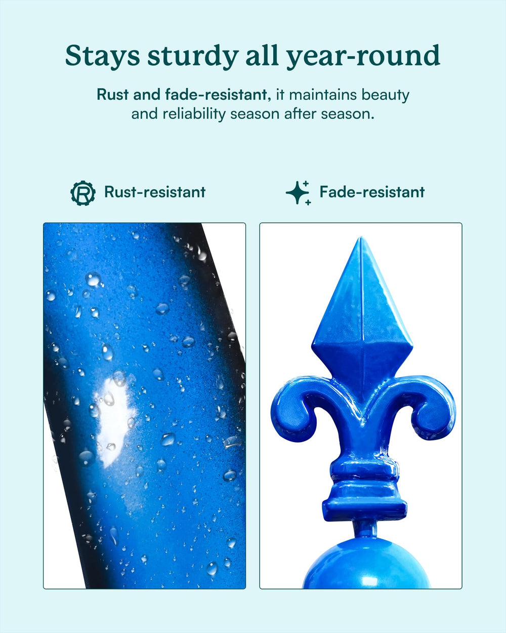 Cyan Oasis stake and pole connection demonstrating secure, stable installation
