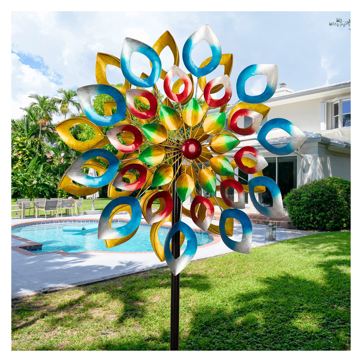 Cyan Oasis front view large wind spinner showcasing full height and color