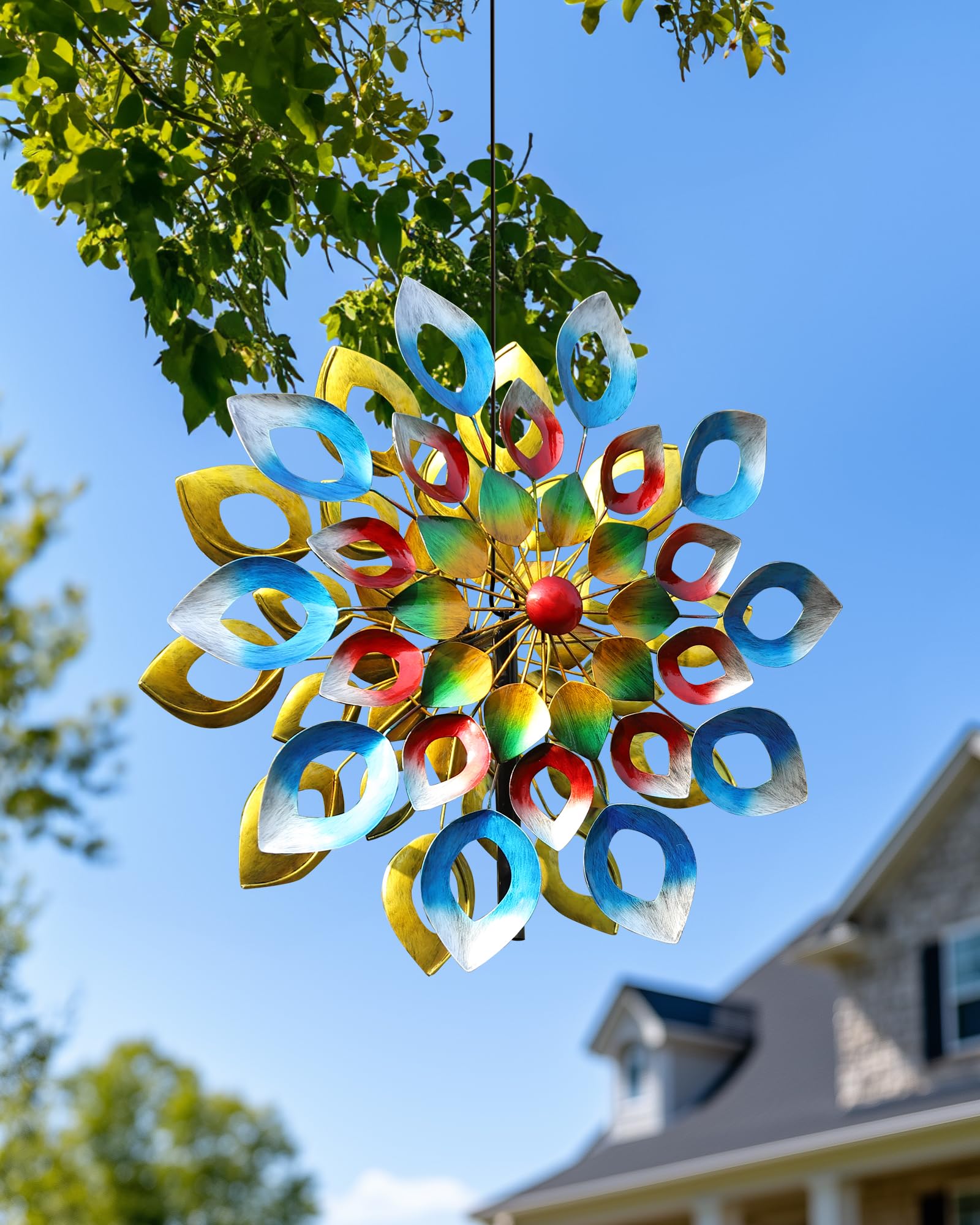 Cyan Oasis wind spinner 360 rotation demonstration showing kinetic motion