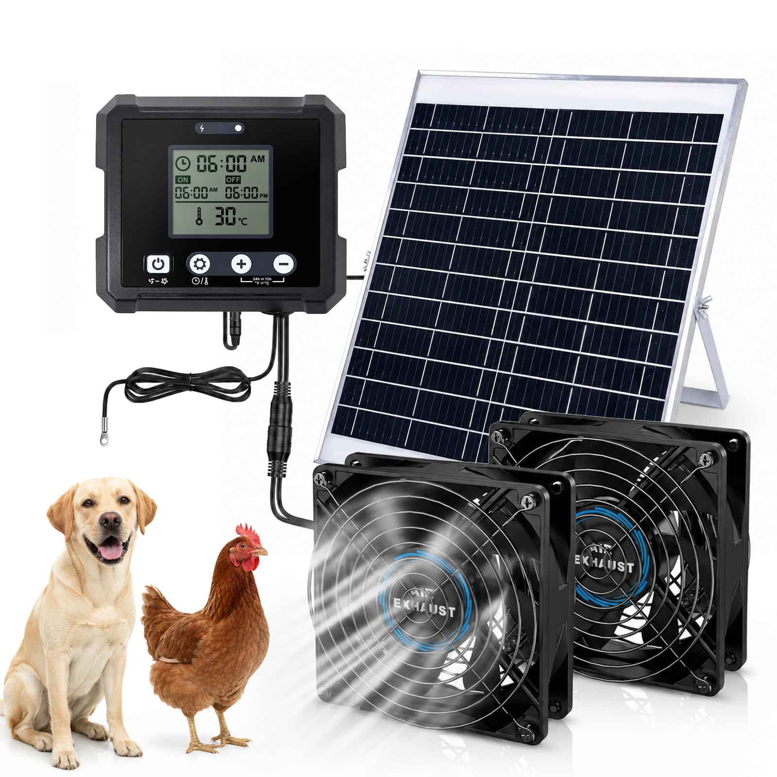 cybrasc front view showing solar panel and dual fans for efficient ventilation