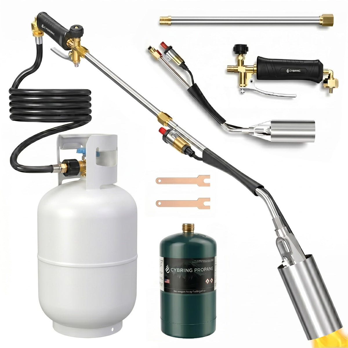 Cybring front view showing complete torch and packaging, highlights portability
