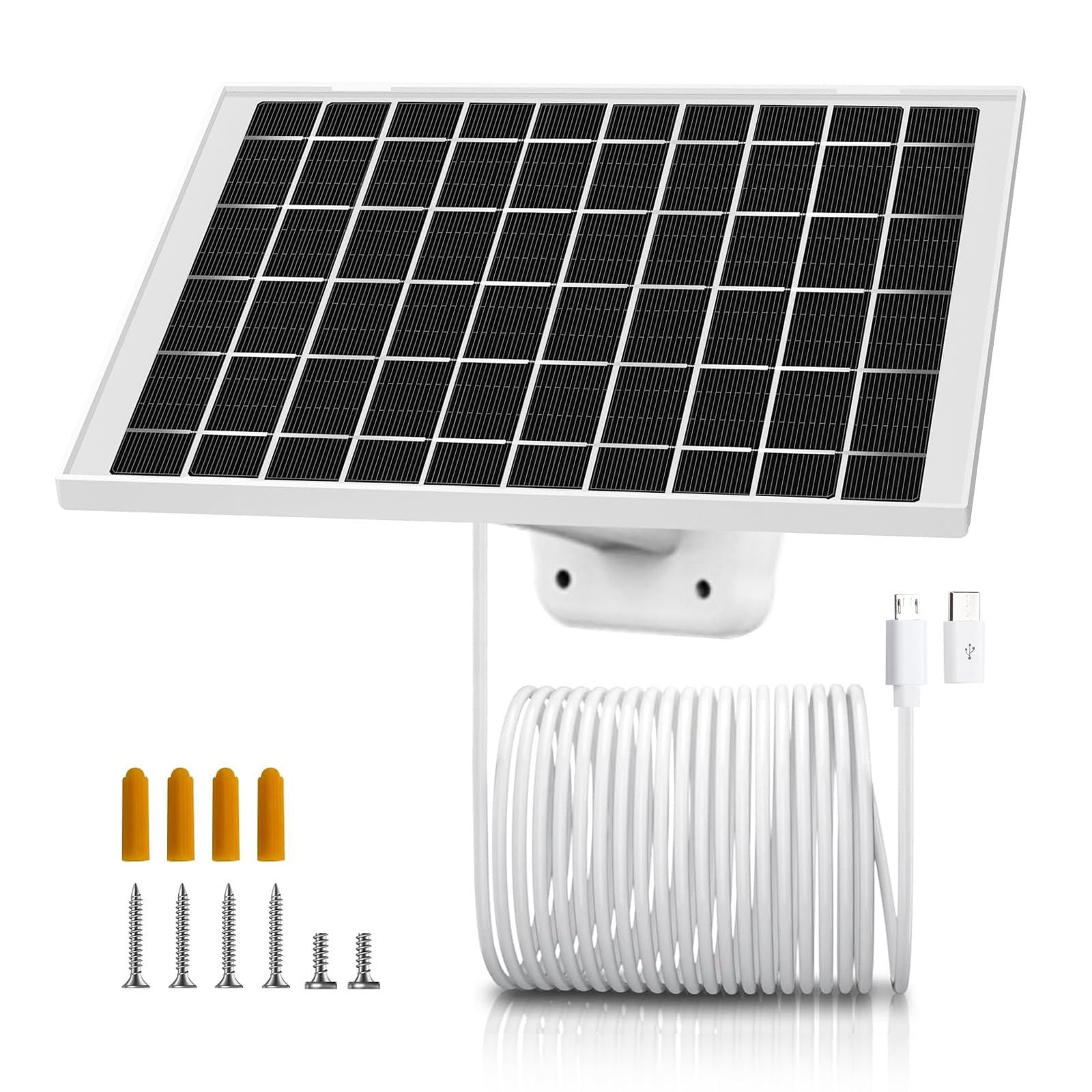CYJJZQ solar panel mounted next to outdoor camera demonstrating continuous power