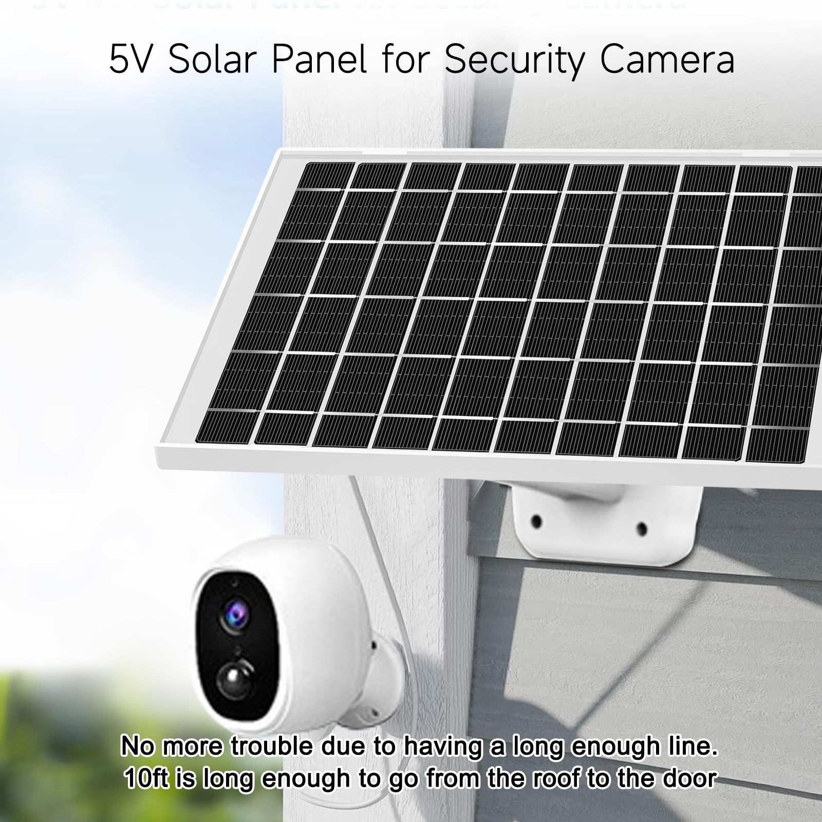 CYJJZQ solar panel installed on porch in daylight illustrating continuous camera power advantage
