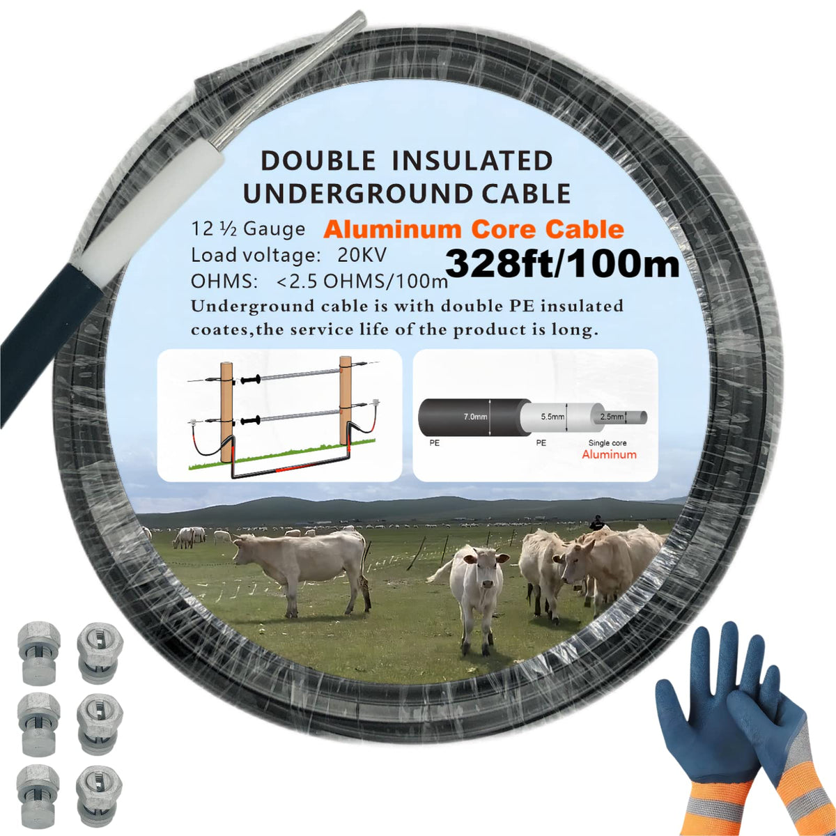 CYM-INSIST spool front view showing 328ft cable and label for quick identification and selection