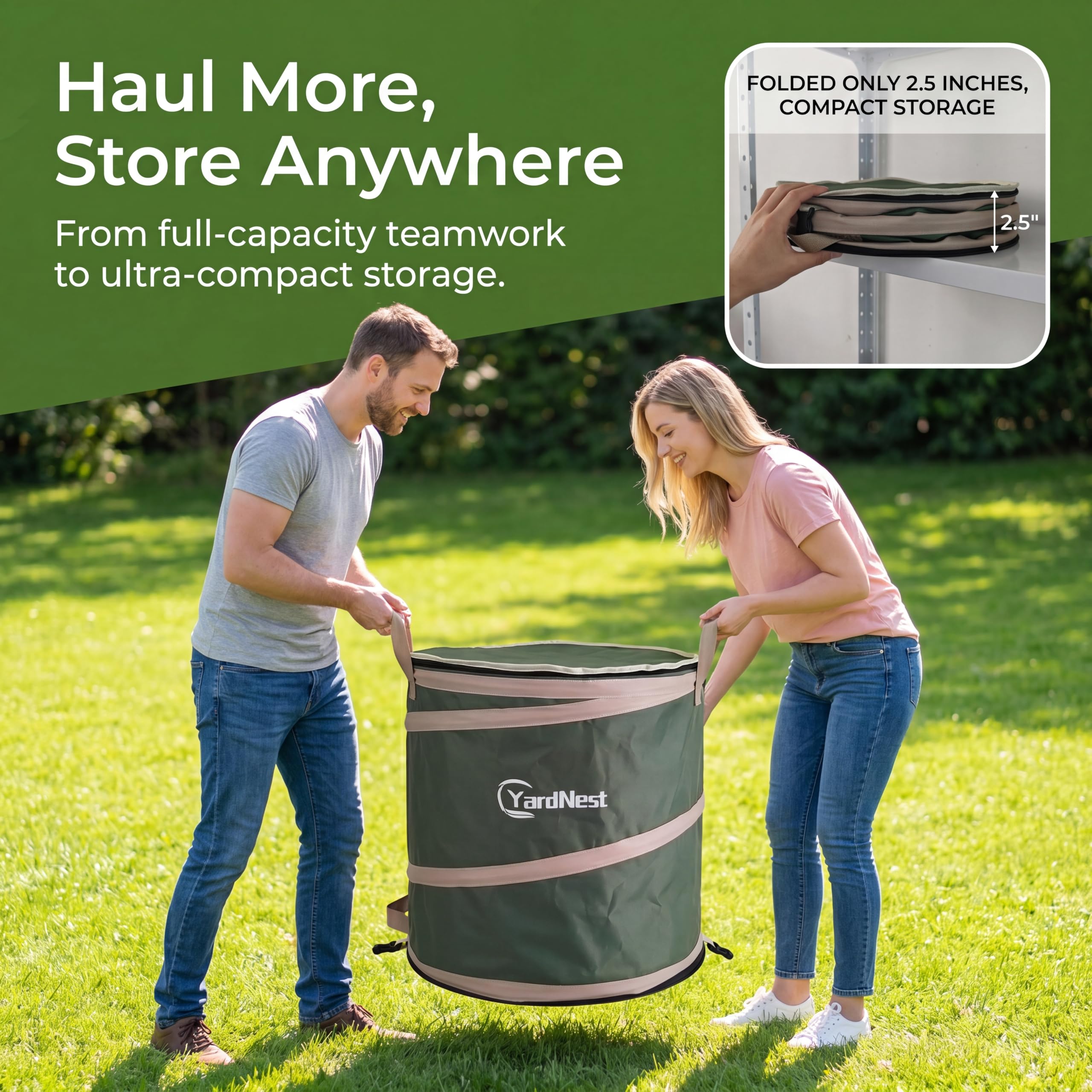 CYardNest folded flat showing compact storage saving space