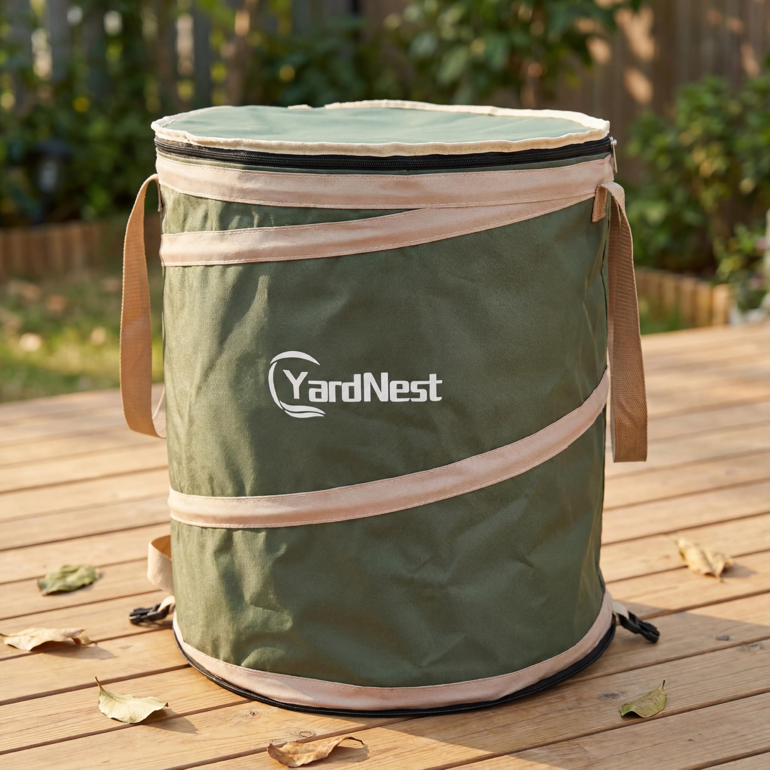 CYardNest next to a gallon jug to illustrate 23 gallon capacity