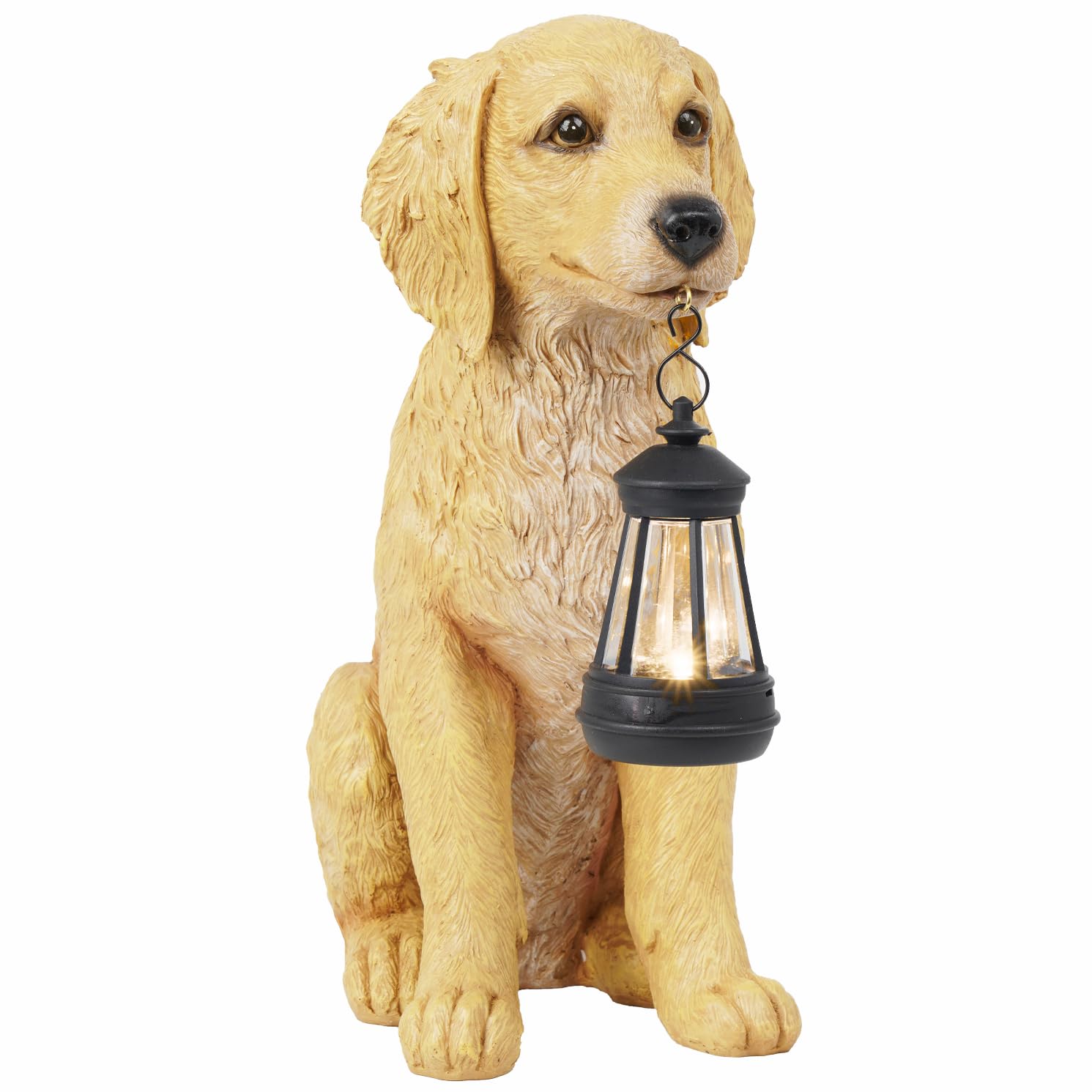 Cynkeyee front view of golden retriever statue showing lifelike pose and friendly expression