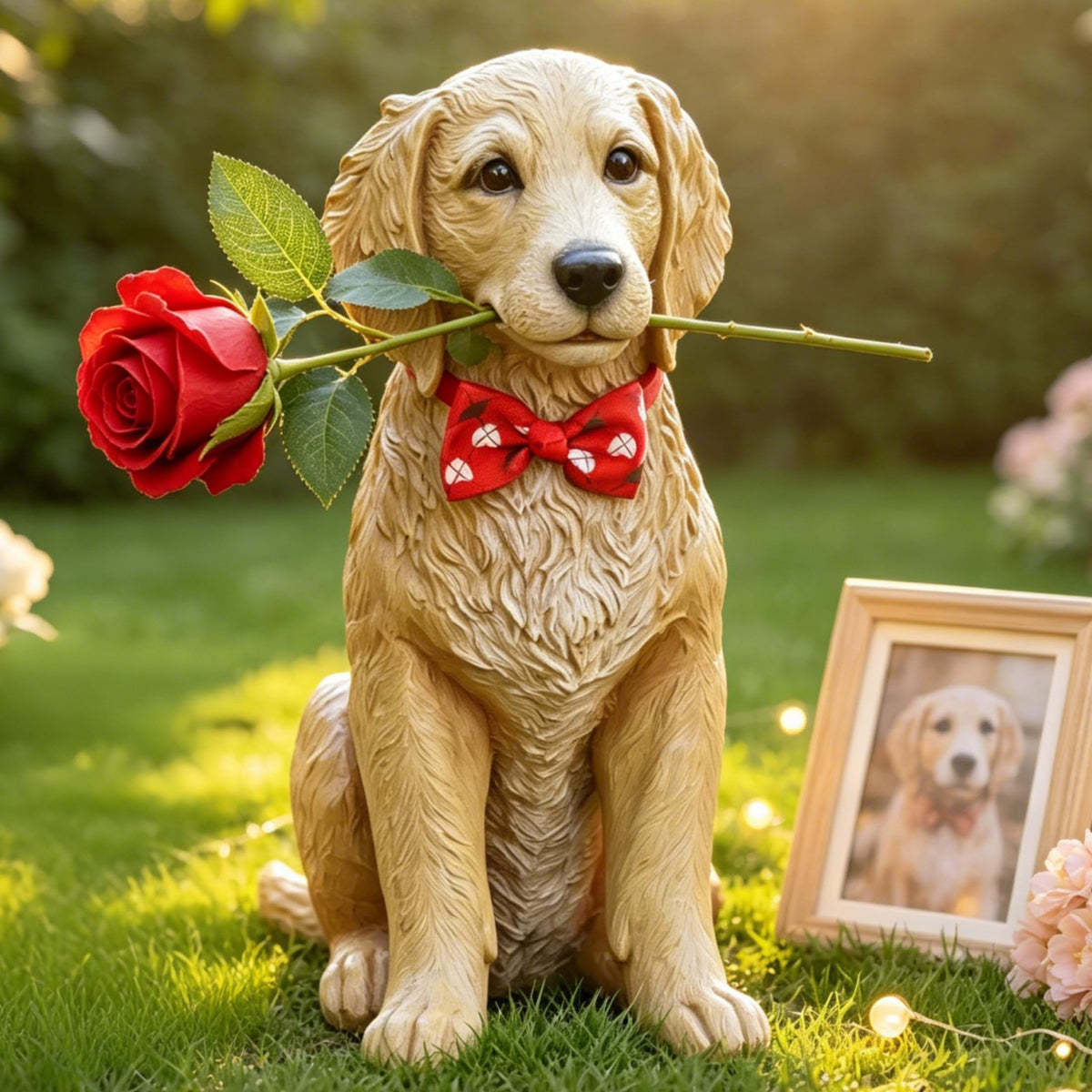 Cynkeyee puppy front view showing rose bouquet and curb appeal