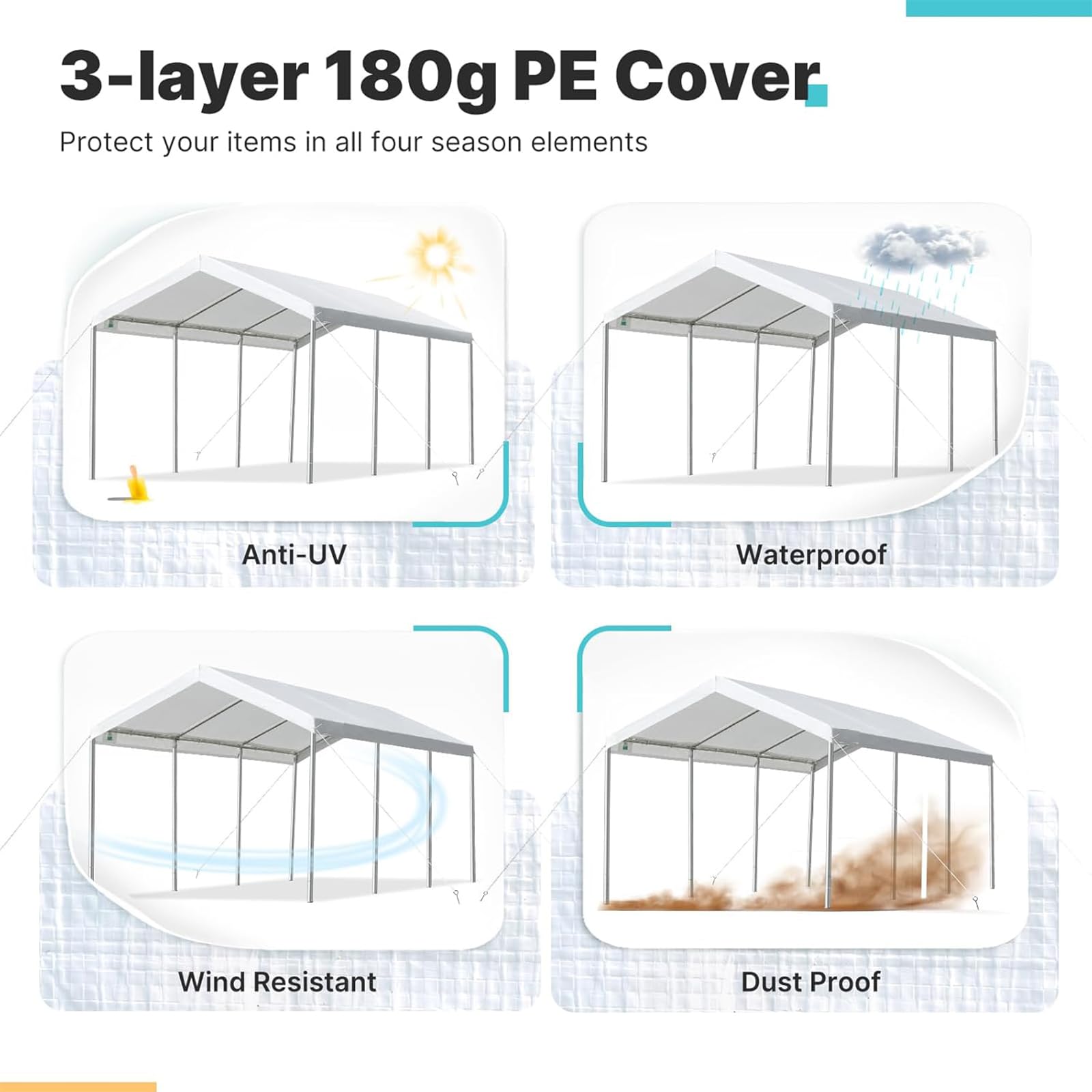 CYS Canopy in use with car under shelter providing weather protection
