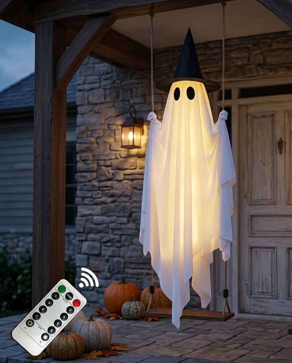 CYSKXYI front view ghost on swing showing glowing Halloween impact