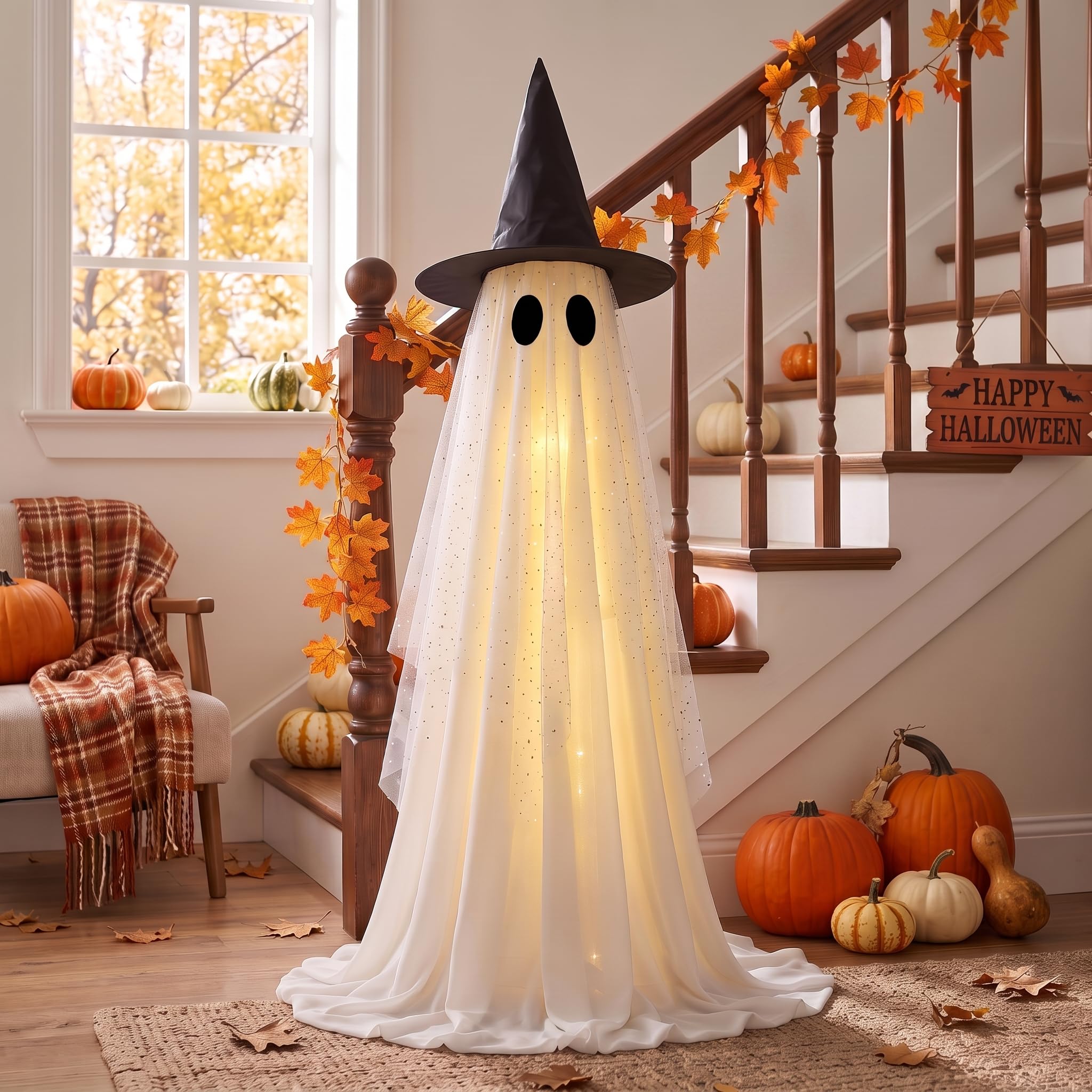 CYSKXYI ghost lit at night creating warm spooky glow
