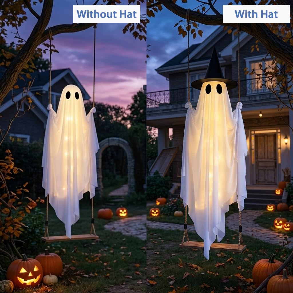 CYSKXYI ghost with detachable witch hat displaying two styling looks