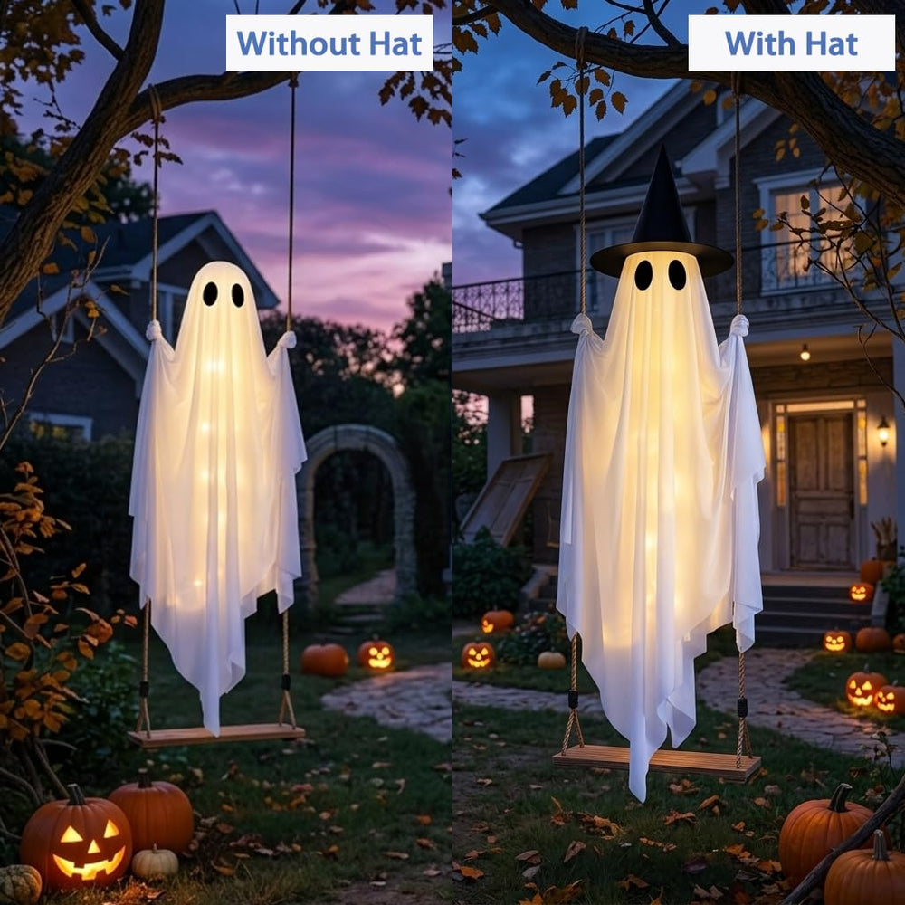 CYSKXYI ghost with detachable witch hat displaying two styling looks