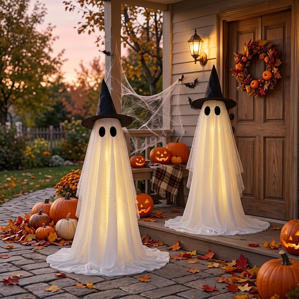 CYSKXYI porch display with pumpkins enhancing Halloween curb appeal