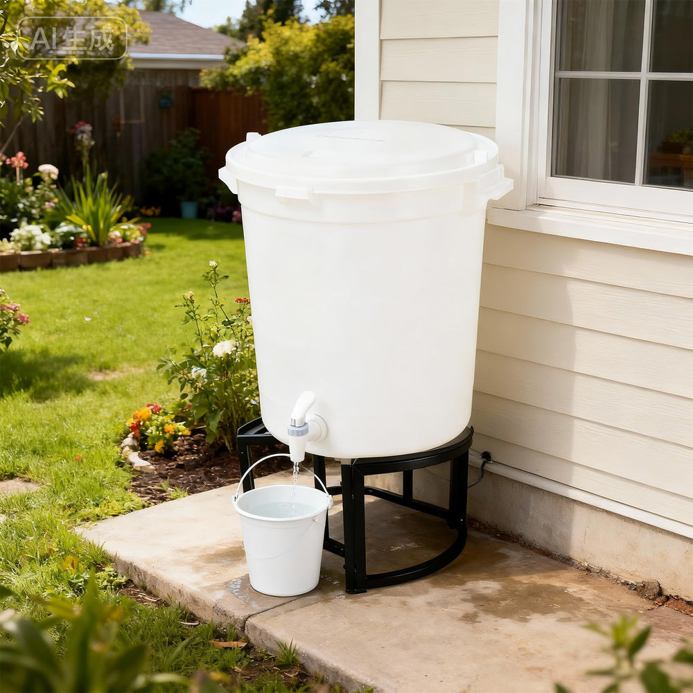 CYTMALHG in a garden setting under a rain barrel showing accessible faucet and tidy placement