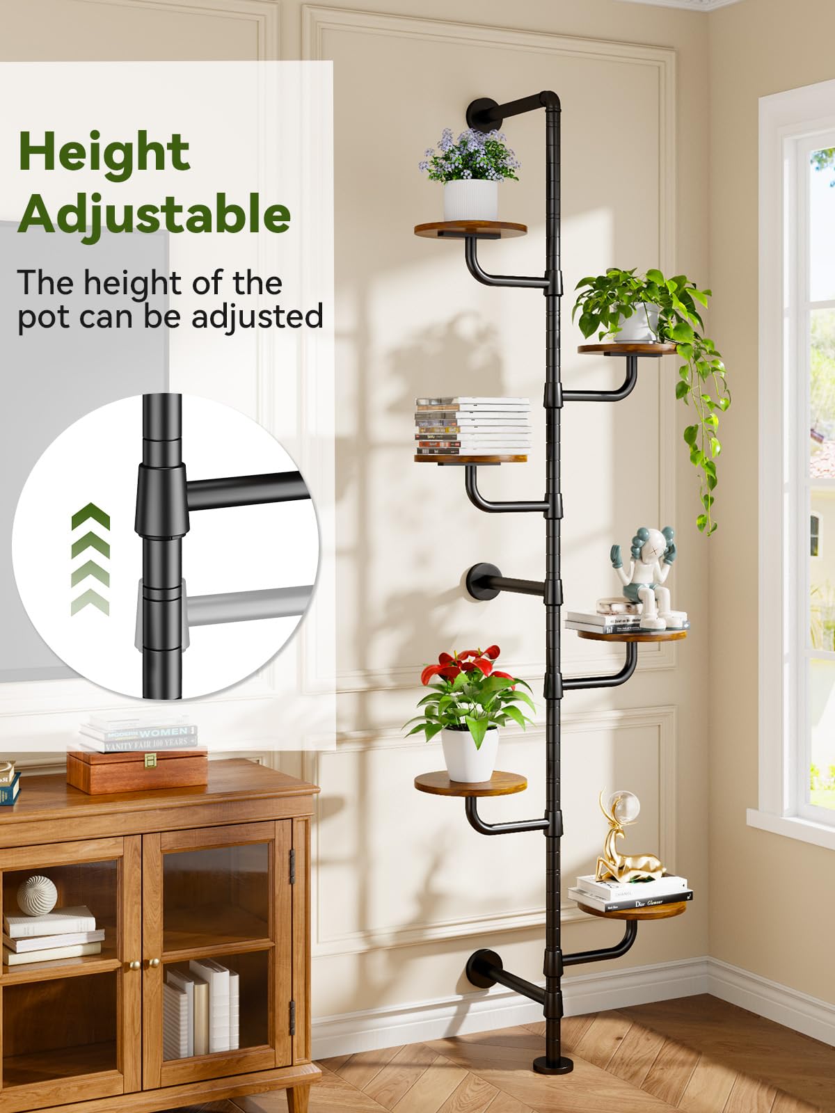 CYXPHION adjustable-shelf heights demonstrating flexible spacing for varied plant sizes