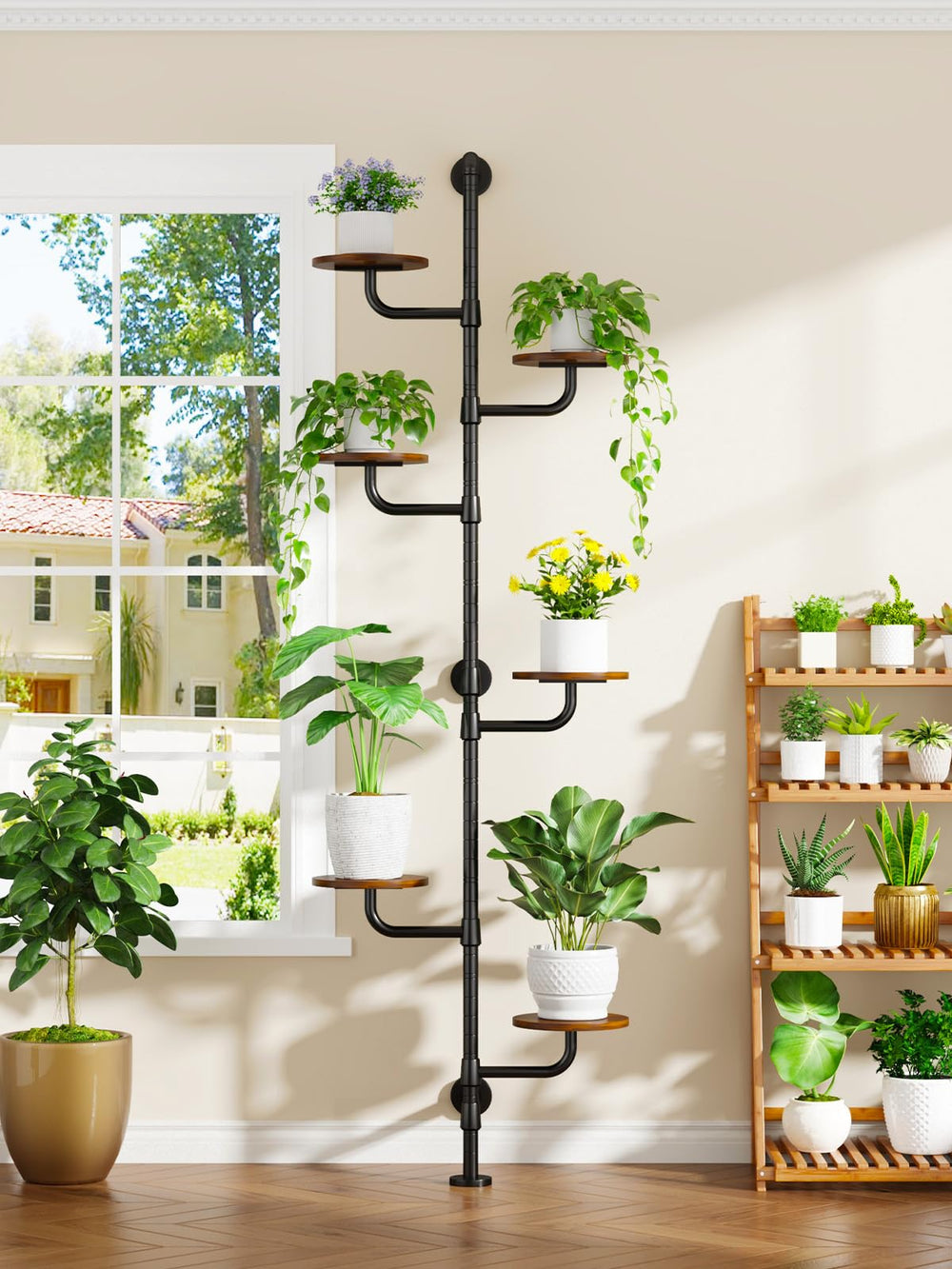 CYXPHION shelf loaded with heavy pots proving each plank supports over fifty pounds