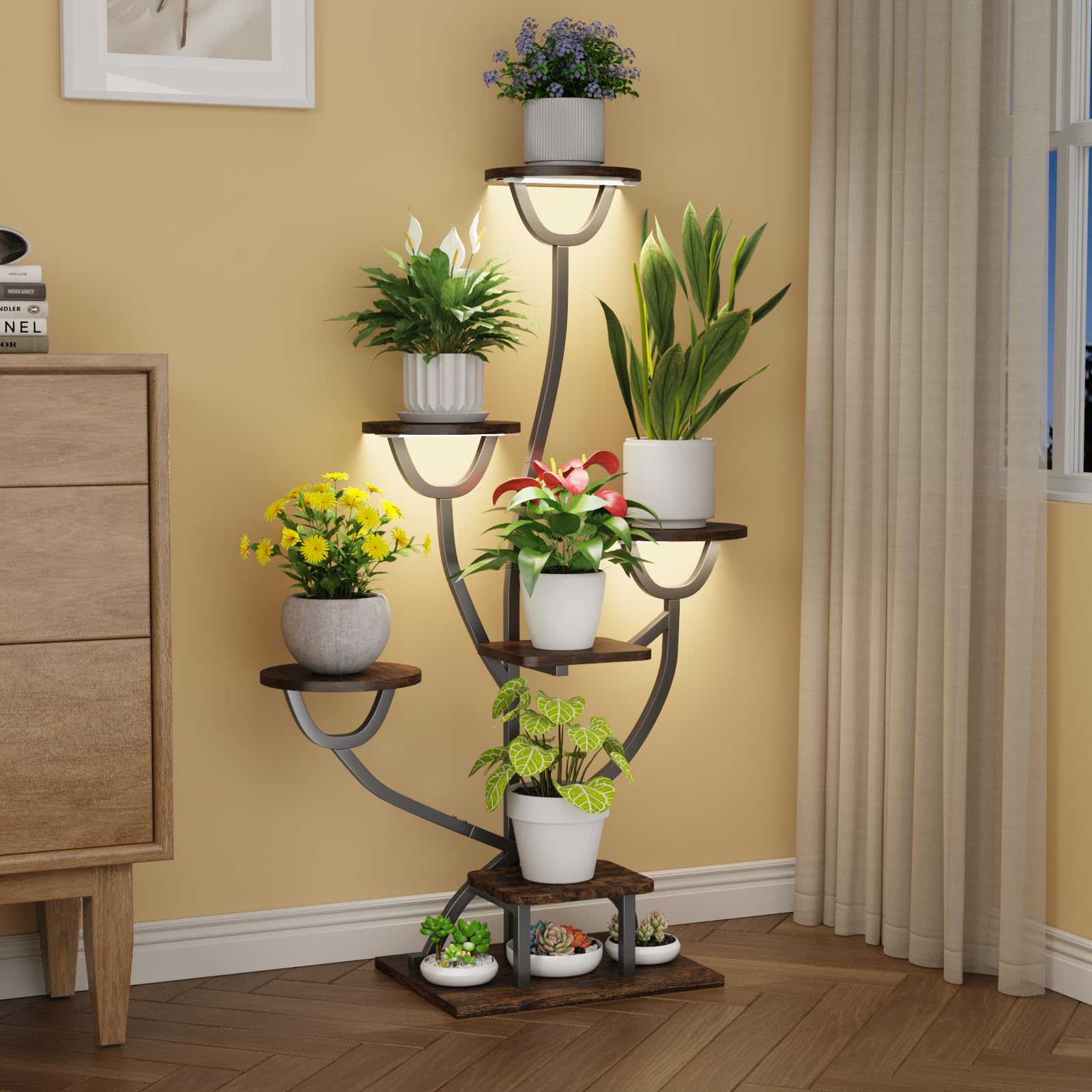 CYXPHION front view of 7-tier plant stand showing full unit and decorative shape