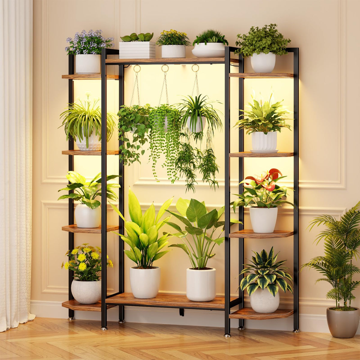 CYXPHION front view of six-tier stand showing organized plants and sturdy frame