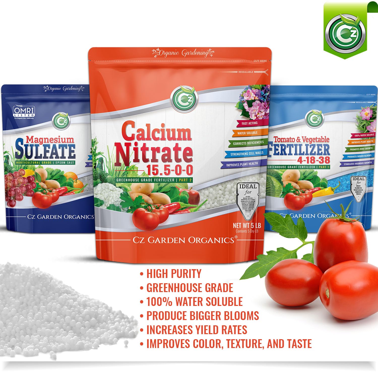 Pouring Cz Garden calcium nitrate from resealable pouch for clean measurement and minimal spill