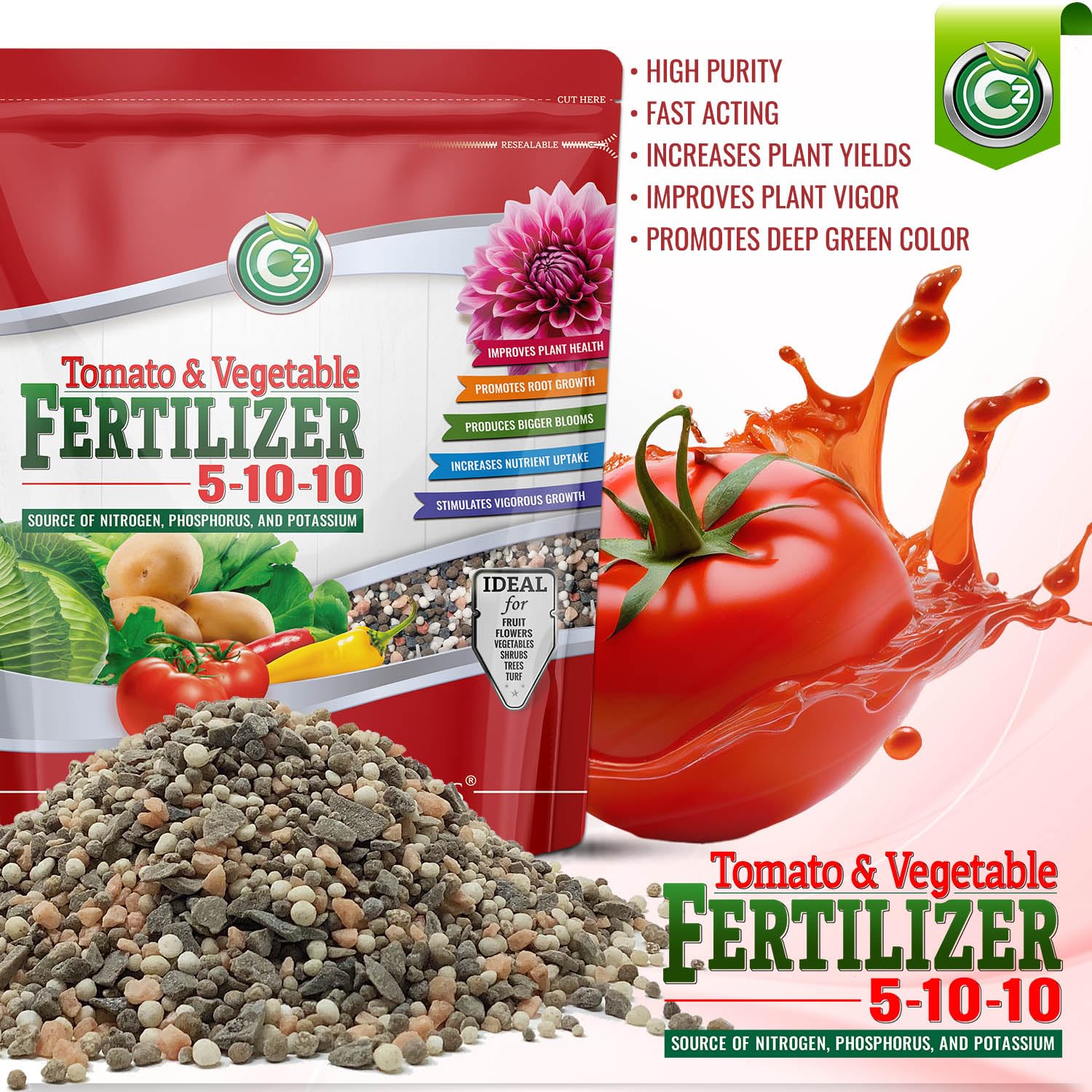 Cz Garden label close-up highlighting nutrient panel and usage guidance