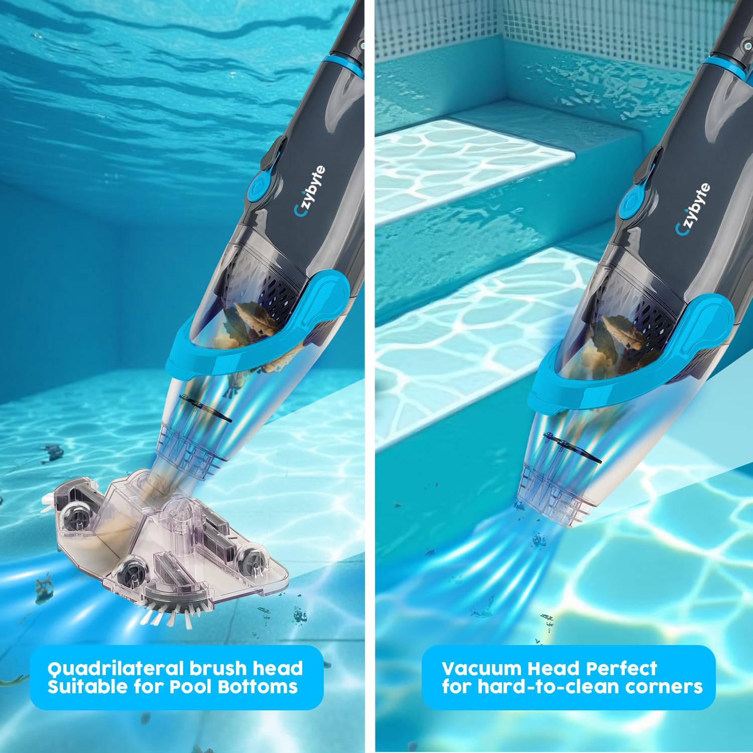 CZYBYTE extension pole fully extended reaching deep pool areas