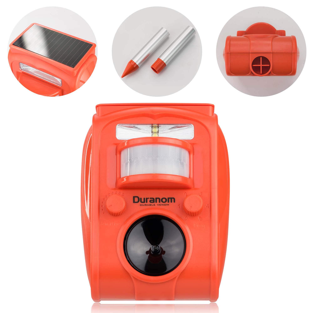 D DURANOM DURABLE VENOM night strobe in action showing visible flash deterrent at dusk