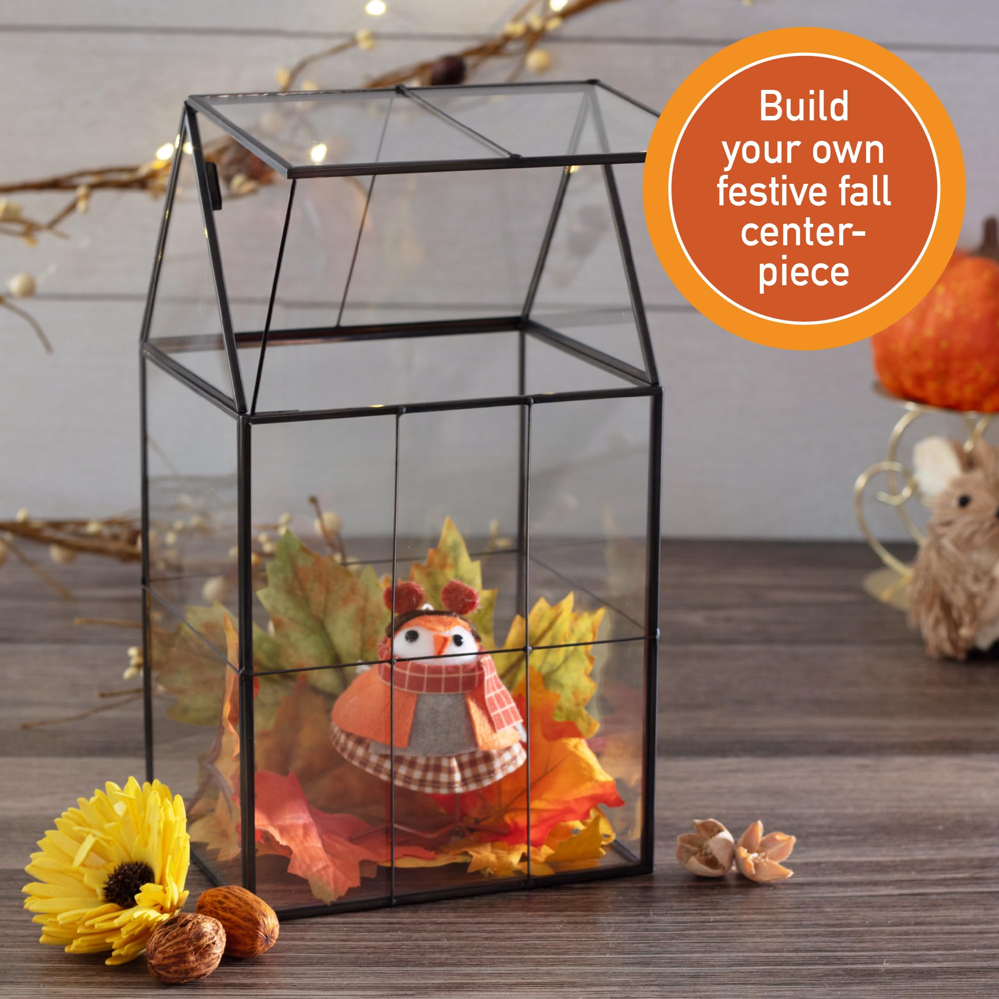 D'Eco terrarium on mantel illustrating centerpiece compatibility and style