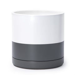 D'vine Dev front view of white grey planter showcasing clean modern look and balance