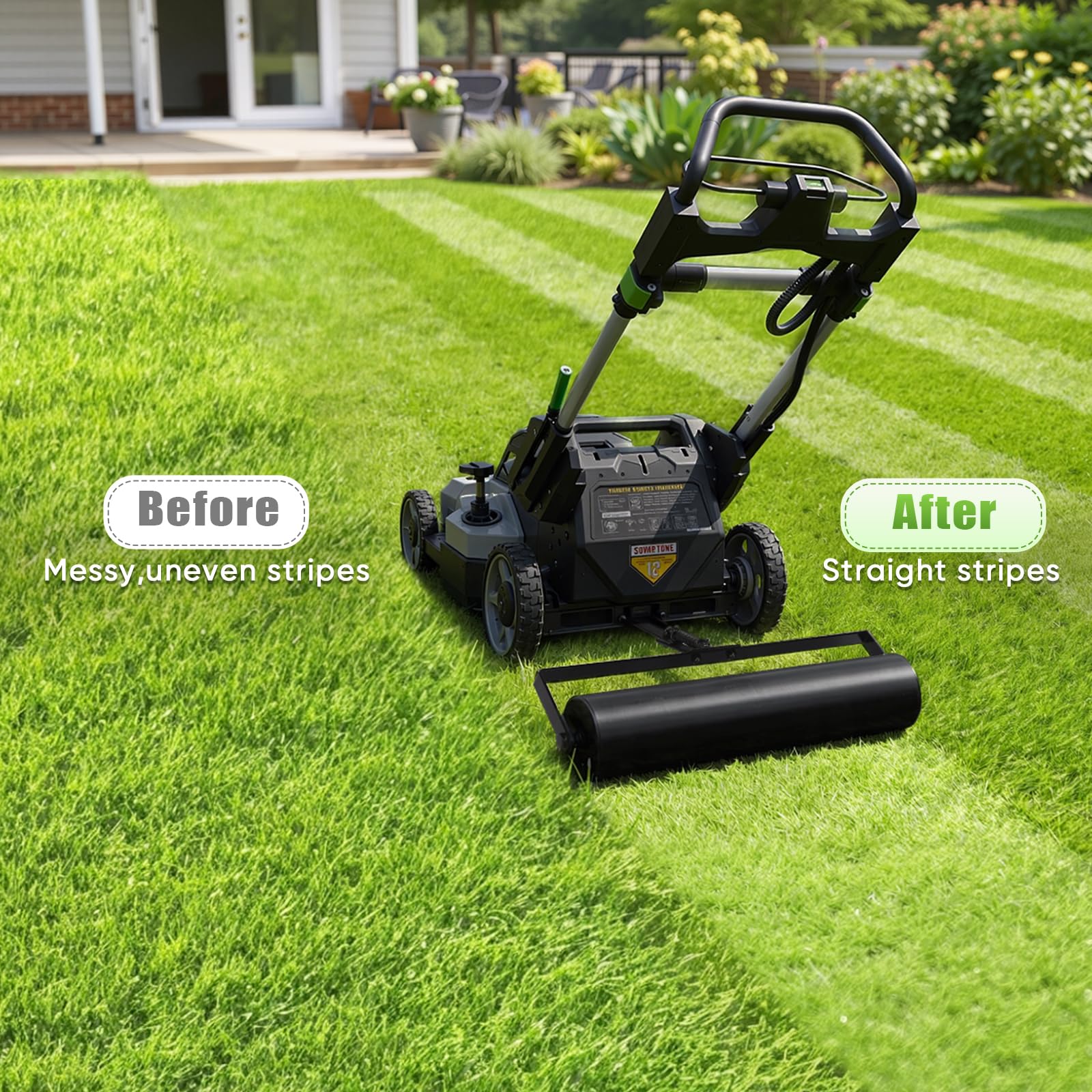 DACK installed side profile on EGO mower showing alignment and coverage benefit